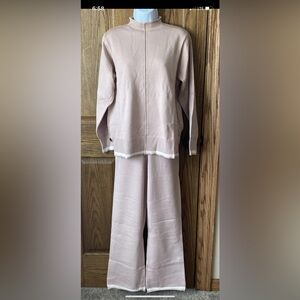 NWOT Pale Pink Knit Lounge Set 2-Piece Sweater & Pants Sz Small Minimalist Cozy